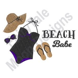 Beach Babe Machine Embroidery Design Beachwear Embroidery Pattern Swimwear Flip Flops
