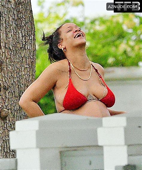Rihanna Sexy Seen Showing Off Her Boobs In A Red Bikini Top In Barbados Aznude