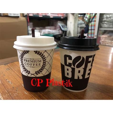 Jual Paper Cup Gelas Kertas Kopi Tutup Sedotan Uk 8 Oz Isi 50