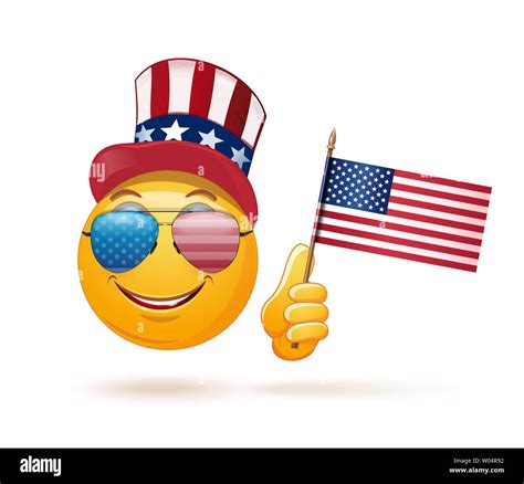 Emoticon Gesicht In Uncle Sams Hat Und Die Us Flagge In Der Hand 4