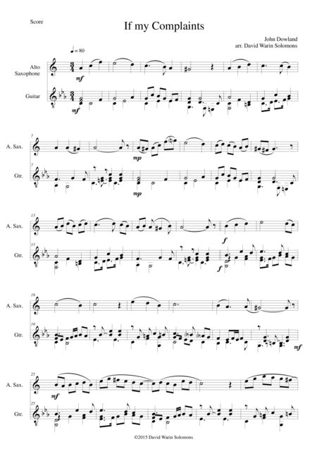 If My Complaints For Alto Saxophone And Guitar By John Dowland Alto Saxophone Digital Sheet