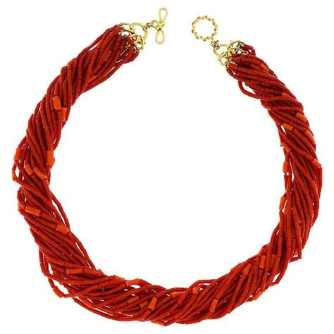 Red Coral Multi Strand Torsade Necklace At 1stdibs