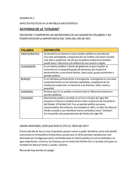 Utilidad Actividad Semana Semana N Aspectos Pol Ticos De La