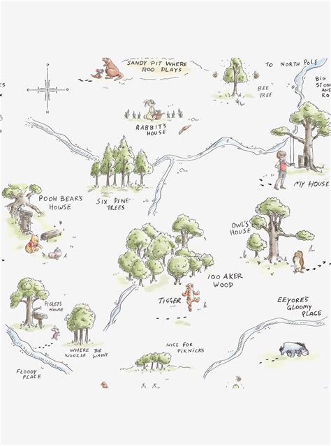 Hot Topic Disney Winnie The Pooh 100 Acre Wood Map Peel And Stick Wallpaper Mall Of America