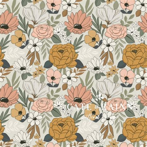 Retro Boho Floral Seamless Pattern Repeat Pattern Digital Etsy