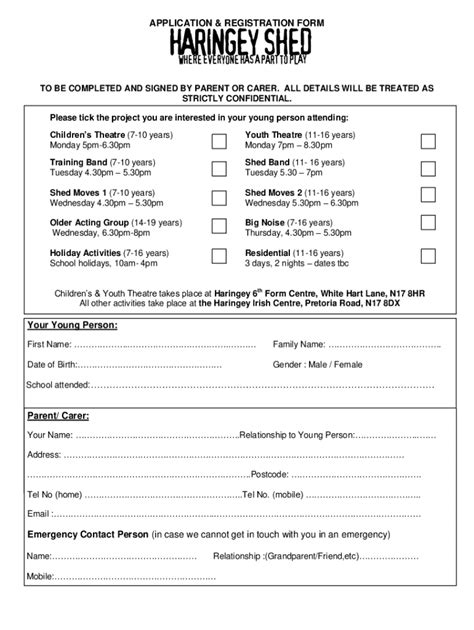 Fillable Online Membership Application Form Haringey Shed Fax Email