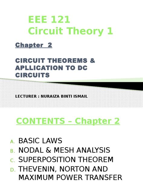 Eee 121 Circuit Theory 1 Circuit Theorems And Apllication To Dc Circuits