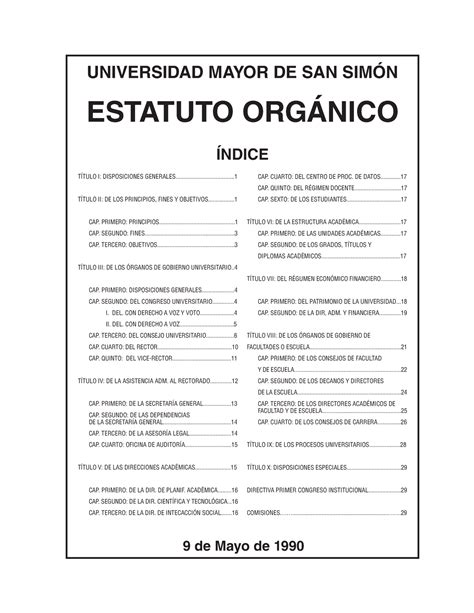 Estatuto organico de la UMSS UNIVERSIDAD MAYOR DE SAN SIMÓN ESTATUTO