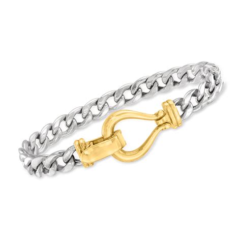 Ross Simons Sterling Silver Curb Link Bracelet With Kt Gold Over