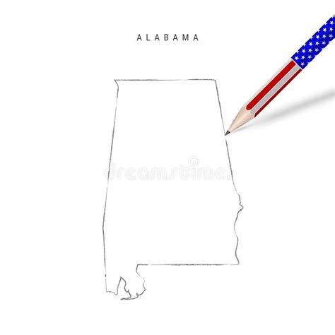 Alabama Us State Vector Map Pencil Sketch Alabama Outline Map With