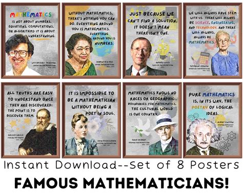 Famous Mathematicians Posters Set Of Printable Math Classroom Decor