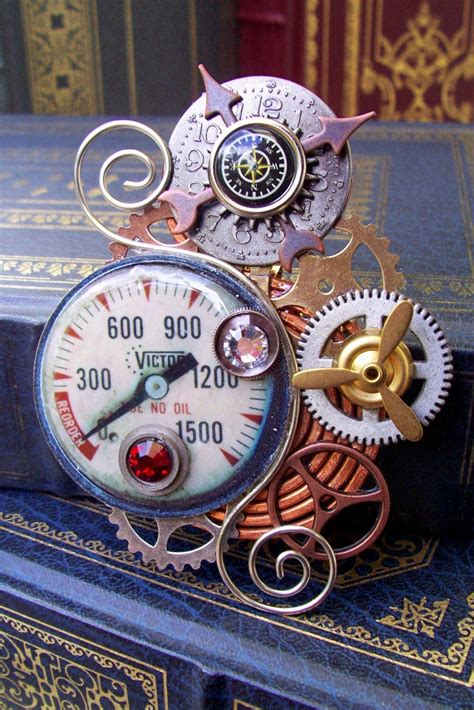 Steampunk Pin A40 Industrial Gauge And Meter Gears And