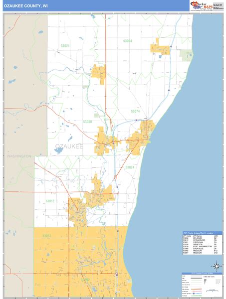 Ozaukee County, Wisconsin Zip Code Wall Map | Maps.com.com