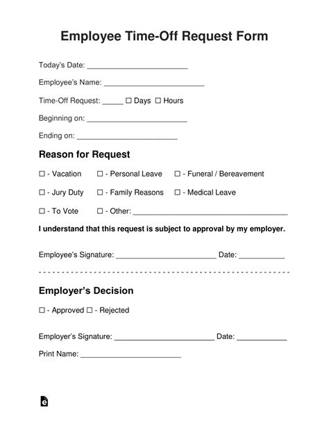 Printable Time Off Request Calendar Template