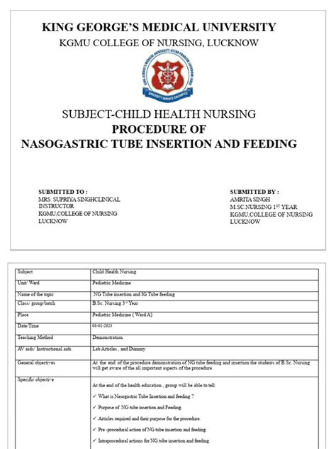 Ng Tube Feeding (Procedure Lesson Plan) | PDF | Tablet (Pharmacy ...