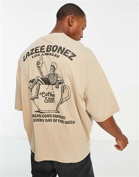 Asos Design Oversized T Shirt In Beige With Skeleton Back Print Asos