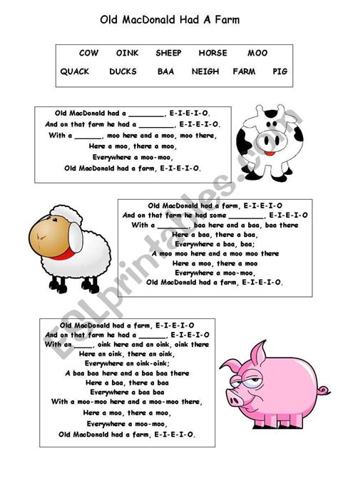 Old Macdonald Esl Worksheet By Julia76