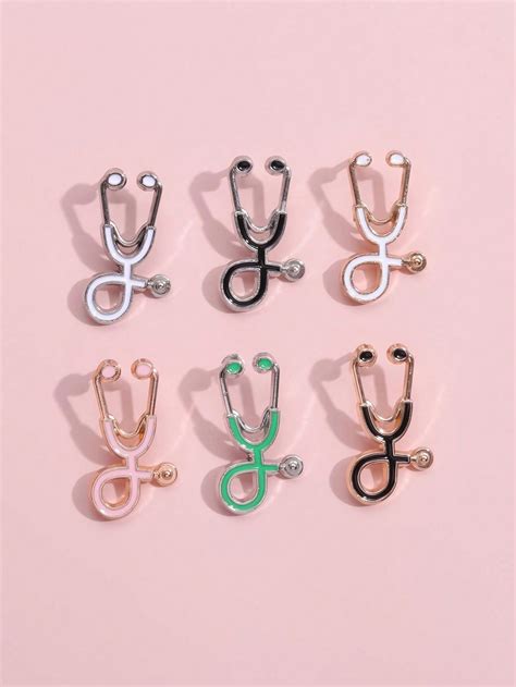 6pcs Doctors Nurses Mini Stethoscope Brooches Pins Jackets Coat Lapel