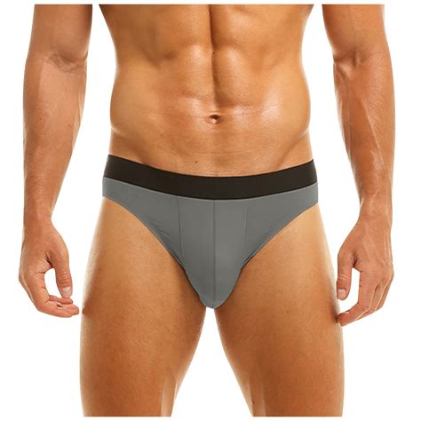 Kddylitq Men Briefs Low Rise Underwear Bikinis Solid Ice Silk Comfortable Underpants Gray L