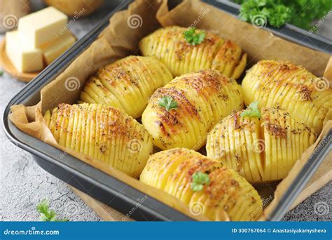 Hasselback Potatoes Typical Swedish Cuisine Stock Photo Image Of