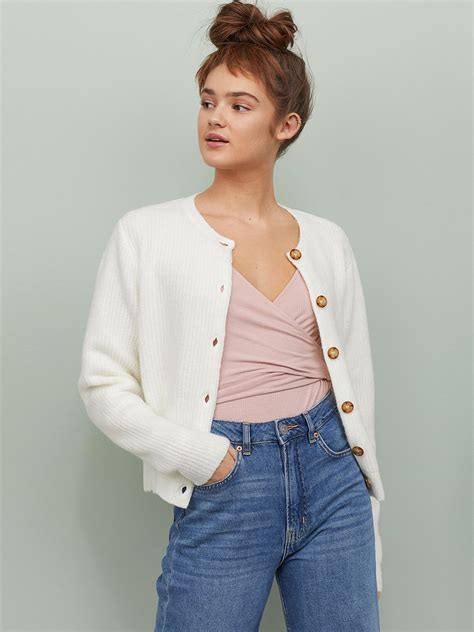 Buy Handm Women White Ribbed Cardigan Sweaters For Women 11555262 Myntra