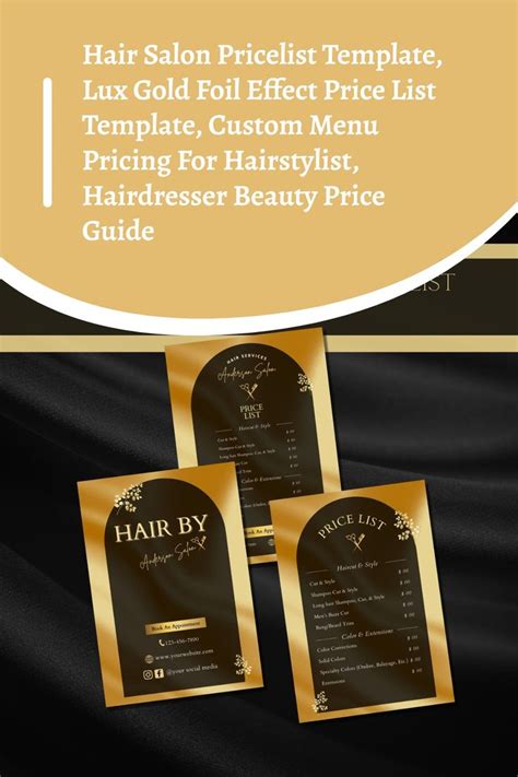 Hair Salon Pricelist Template Lux Gold Foil Effect Price List Template