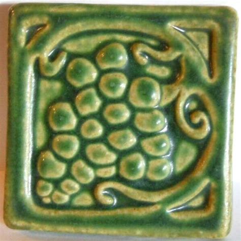 PEWABIC POTTERY Art Pottery, Handmade 4x4 Wall Tile, Grapes, Green, Scarce