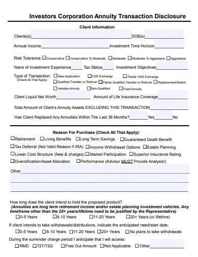 Free Annuity Disclosure Form Samples Templates In Pdf