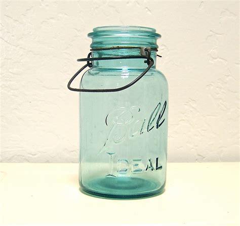 Vintage Aqua Blue Ball Ideal Mason Jar With Wire Handle