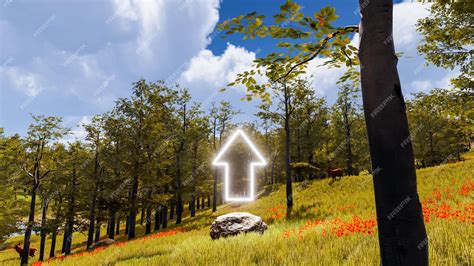 Premium Photo | 3d wallpaper with forest environment with up arrow ...