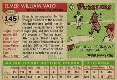 Topps Baseball Elmer Valo Card