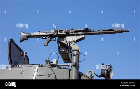 Machine Gun on an Armored Personnel Carrier turret, Military parade ...