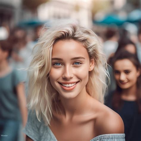 Premium Ai Image A Girl With Blue Eyes Smiles At The Camera