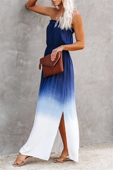 Wholesale Push It Production Cheap Blue Strapless Ombre Maxi Dress Online