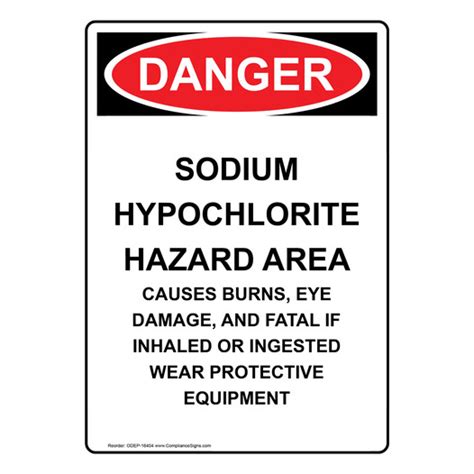 Vertical Sodium Hypochlorite Hazard Area Sign OSHA DANGER