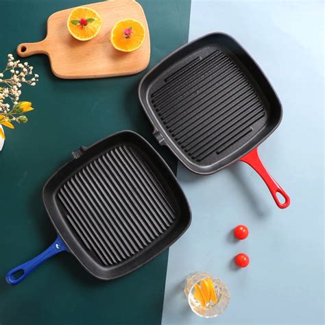 2024 Wholesale Cast Iron Skillet Pizza Bbq Grill Cast Iron Square Griddle Grill Plates Pans