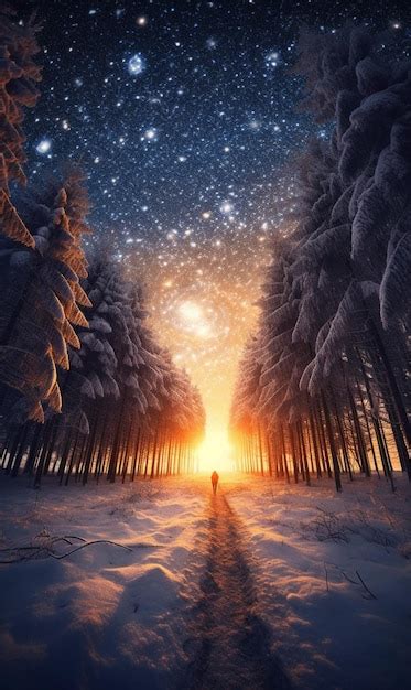 Premium Ai Image Snowy Path In The Woods With A Person Walking