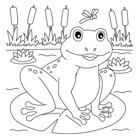 Grenouille Printanière Sur Un Nénuphar Coloriage Pour Enfants Vecteur