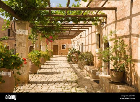 A Pergola Path In The Arkadi Monastery Crete Greece Stock Photo