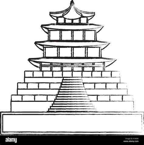 Gyeongbokgung Palace Icon Over White Background Vector Illustration