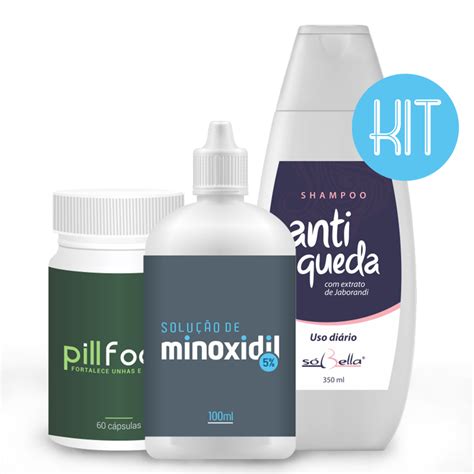 Kit Tratamento Queda De Cabelo Minoxidil Pill Food E Shampoo