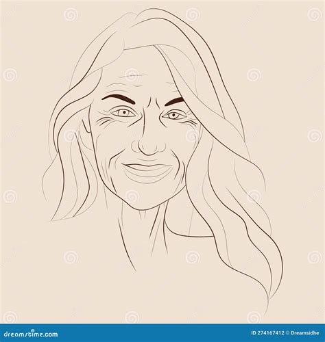 Vector Hand Drawn Illustration Of A Smiling Attractive Well Groomed Mature Woman Stock Vector