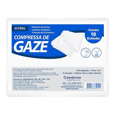 Compressa De Gaze Estéril 11 Fios 50 Pacotes 500 Un Casa da Gaze