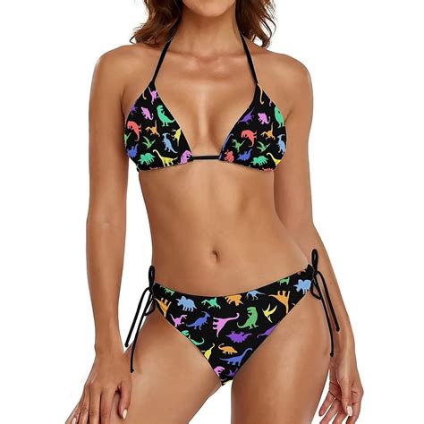 Cool Dinosaur Thong Bikini Set Female Sexy Stars Print Thong Bikini