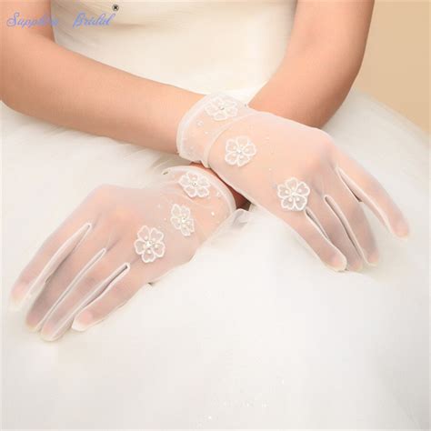 Sapphire Bridal Short Finger Gloves For Brides Prom Party 2019 New