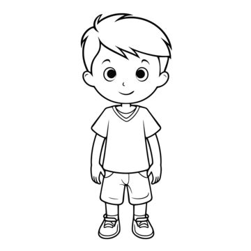 Picture Of Cute Young Boy Coloring Page Outline Sketch Drawing Vector ...