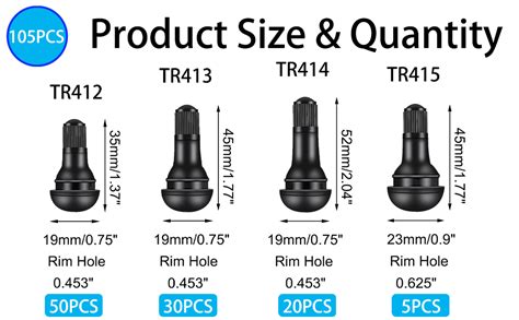 Hmknana 105pcs Tr412tr413tr414tr415 Tire Valve Stems