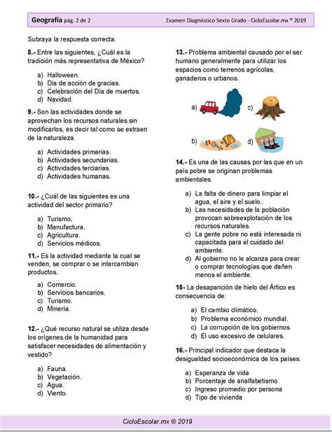 Examen DiagnÓstico Sexto Grado 2019 2020página12 Imagenes Educativas