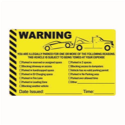 Tow Warning Sticker Yellow Parking Ticket Store