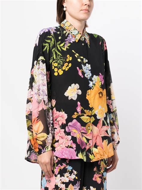 Camilla Floral Print Silk Shirt In Black ModeSens